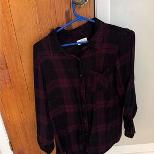 Thread & Supply Burgundy Plaid Button Down Shirt